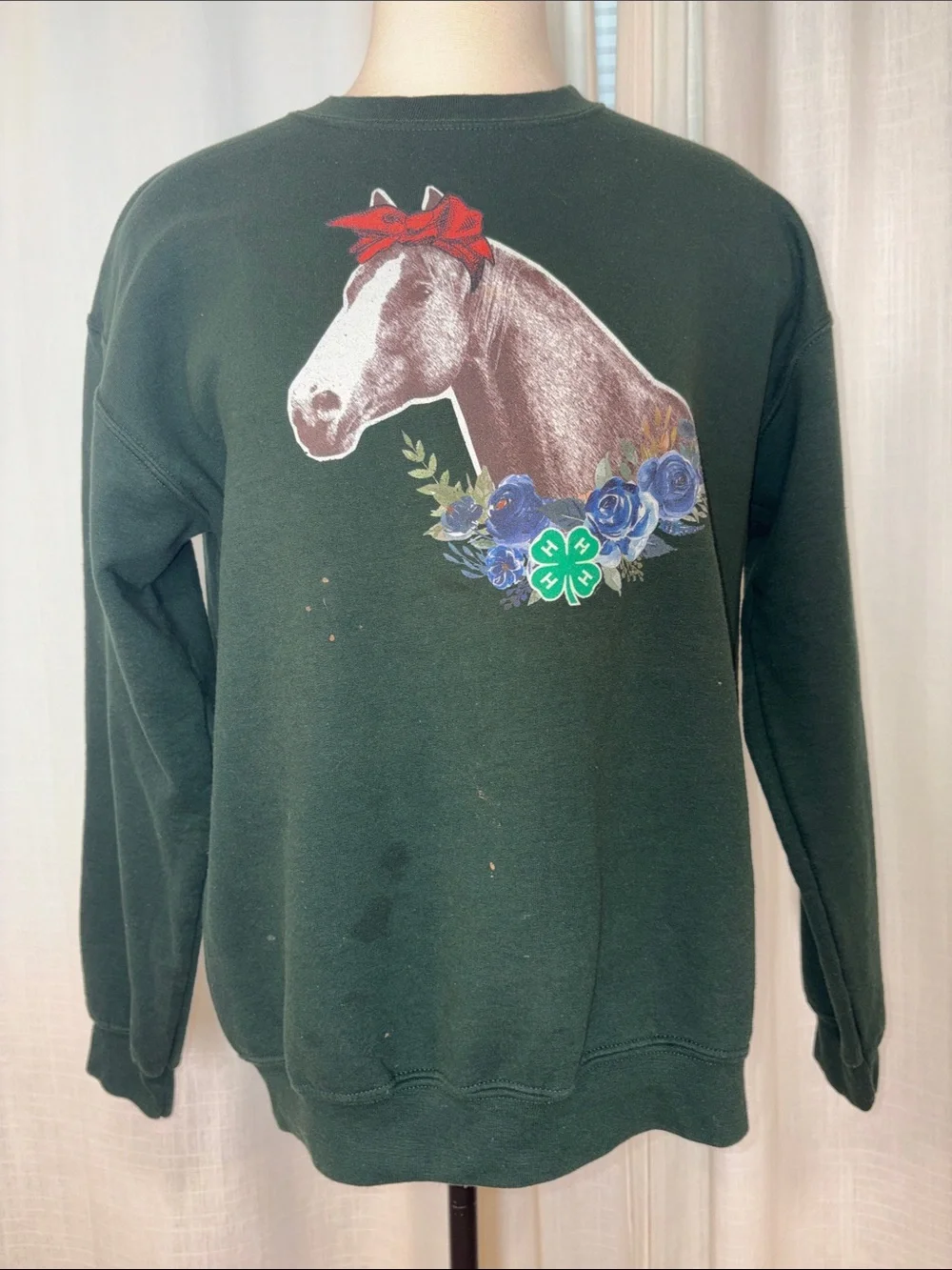 Dark Green 4H Horse Graphic Crewneck Sweatshirt